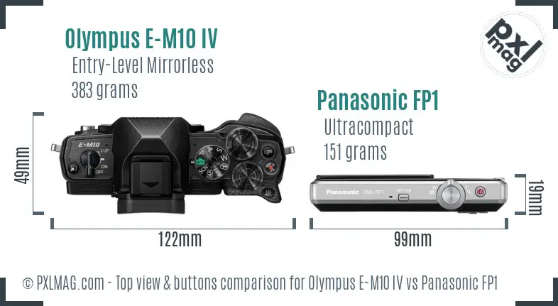 Olympus E-M10 IV vs Panasonic FP1 top view buttons comparison