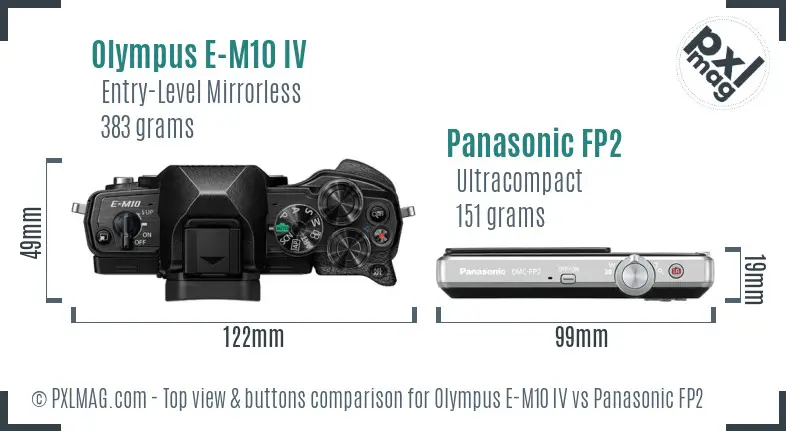 Olympus E-M10 IV vs Panasonic FP2 top view buttons comparison