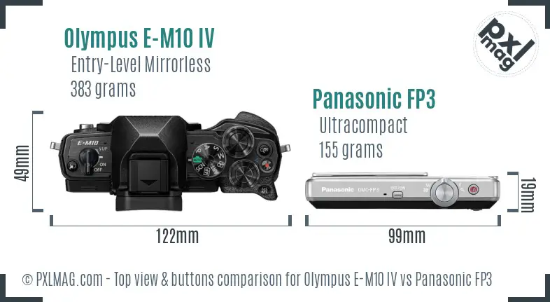 Olympus E-M10 IV vs Panasonic FP3 top view buttons comparison