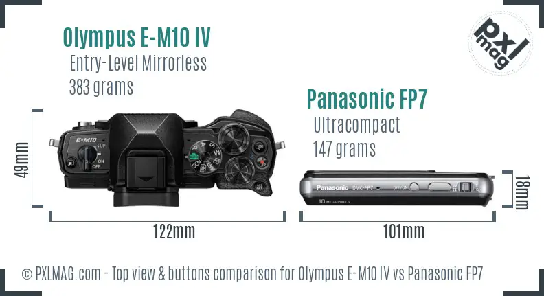 Olympus E-M10 IV vs Panasonic FP7 top view buttons comparison