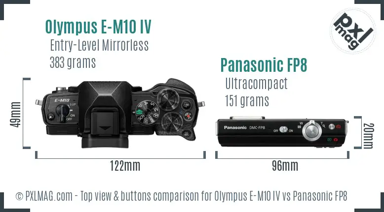 Olympus E-M10 IV vs Panasonic FP8 top view buttons comparison
