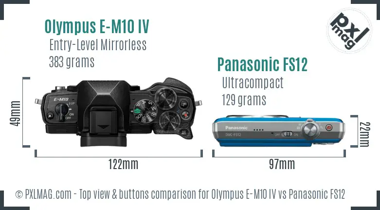 Olympus E-M10 IV vs Panasonic FS12 top view buttons comparison