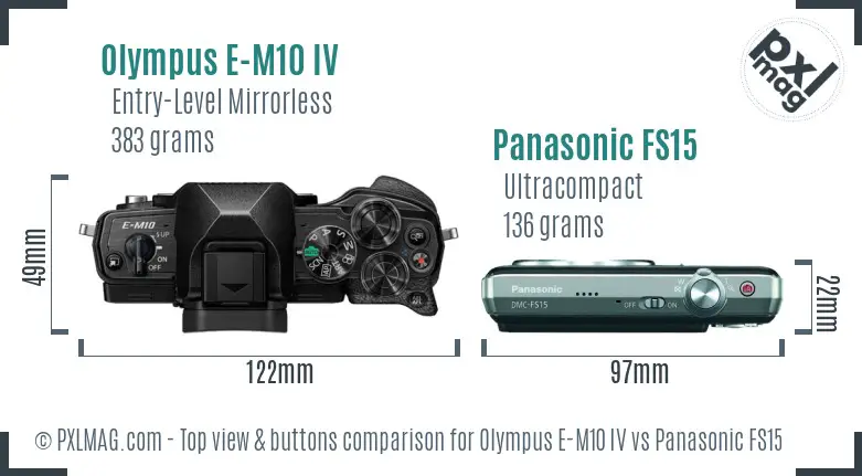 Olympus E-M10 IV vs Panasonic FS15 top view buttons comparison