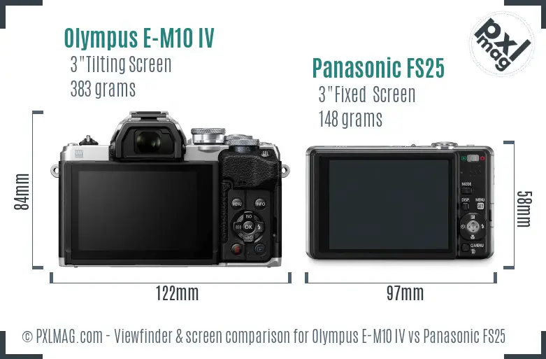Olympus E-M10 IV vs Panasonic FS25 Screen and Viewfinder comparison