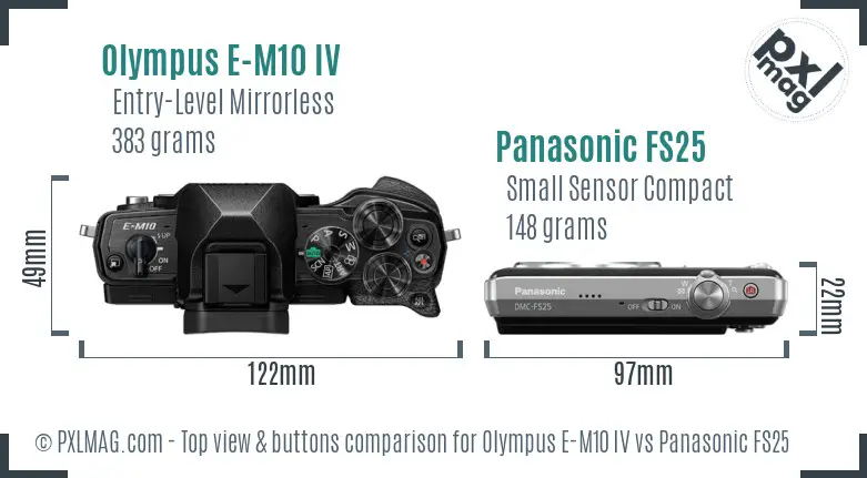 Olympus E-M10 IV vs Panasonic FS25 top view buttons comparison