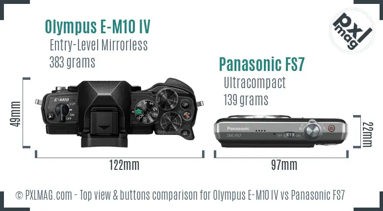 Olympus E-M10 IV vs Panasonic FS7 top view buttons comparison