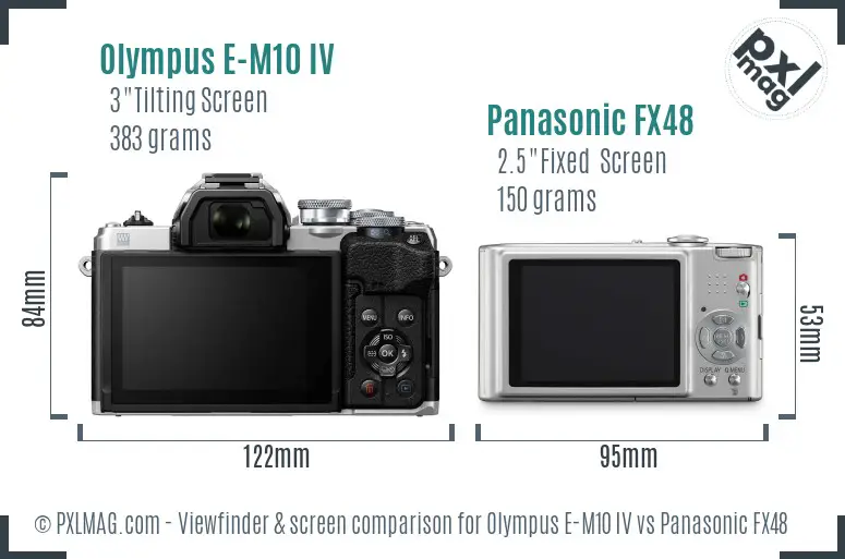 Olympus E-M10 IV vs Panasonic FX48 Screen and Viewfinder comparison
