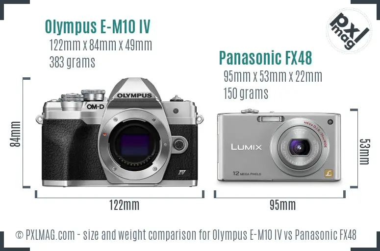 Olympus E-M10 IV vs Panasonic FX48 size comparison