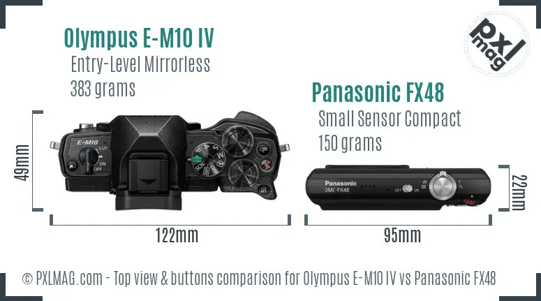 Olympus E-M10 IV vs Panasonic FX48 top view buttons comparison