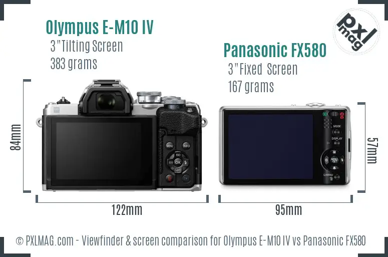 Olympus E-M10 IV vs Panasonic FX580 Screen and Viewfinder comparison
