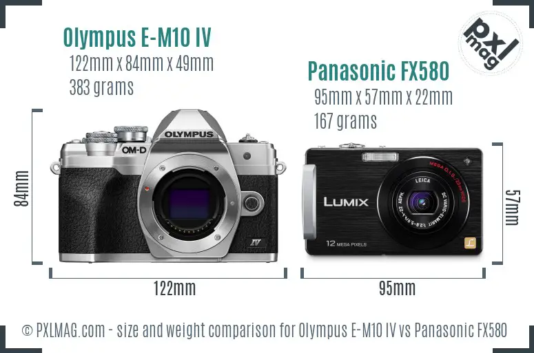 Olympus E-M10 IV vs Panasonic FX580 size comparison