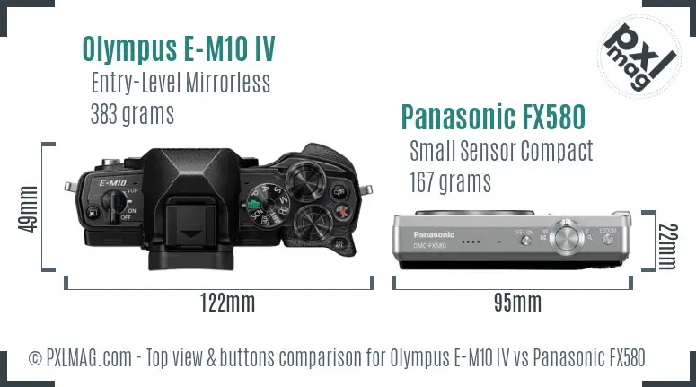 Olympus E-M10 IV vs Panasonic FX580 top view buttons comparison