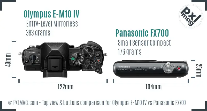 Olympus E-M10 IV vs Panasonic FX700 top view buttons comparison