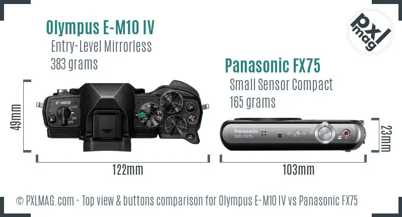 Olympus E-M10 IV vs Panasonic FX75 top view buttons comparison