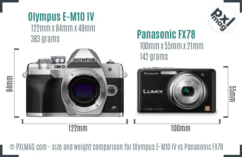 Olympus E-M10 IV vs Panasonic FX78 size comparison
