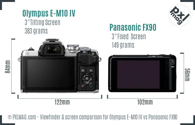 Olympus E-M10 IV vs Panasonic FX90 Screen and Viewfinder comparison