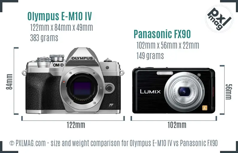Olympus E-M10 IV vs Panasonic FX90 size comparison