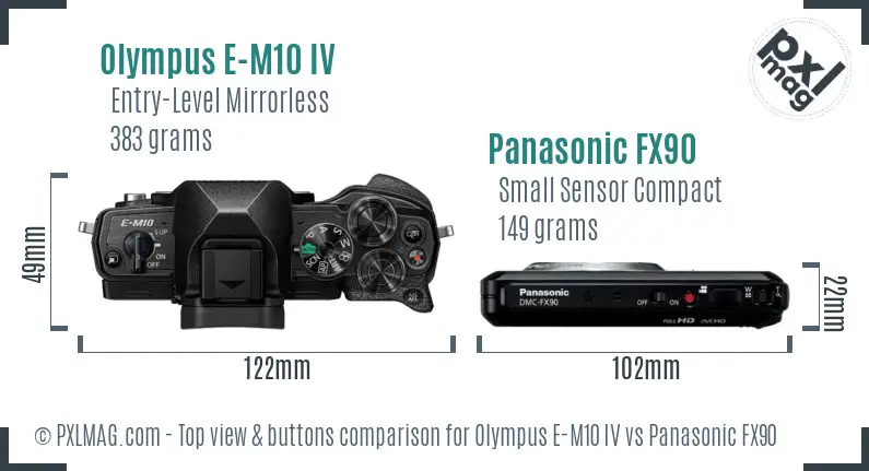 Olympus E-M10 IV vs Panasonic FX90 top view buttons comparison