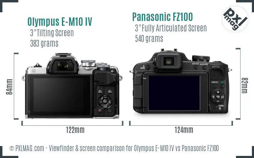 Olympus E-M10 IV vs Panasonic FZ100 Screen and Viewfinder comparison