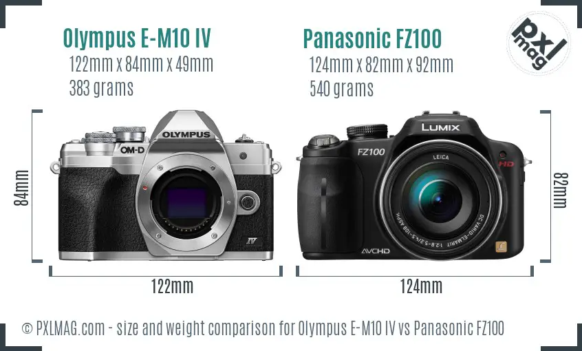 Olympus E-M10 IV vs Panasonic FZ100 size comparison
