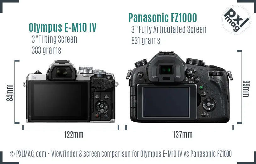 Olympus E-M10 IV vs Panasonic FZ1000 Screen and Viewfinder comparison