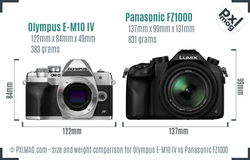 Olympus E-M10 IV vs Panasonic FZ1000 size comparison