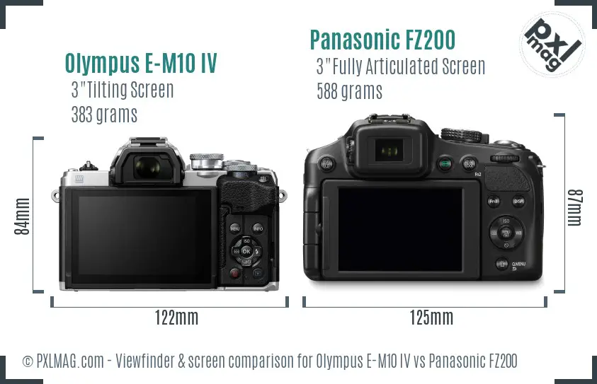 Olympus E-M10 IV vs Panasonic FZ200 Screen and Viewfinder comparison