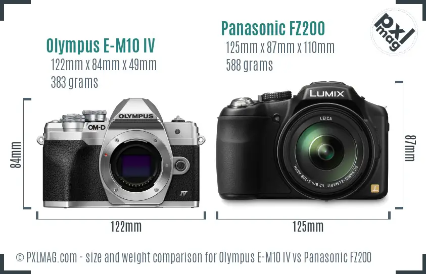 Olympus E-M10 IV vs Panasonic FZ200 size comparison