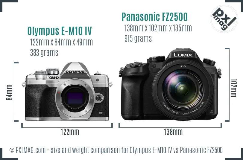 Olympus E-M10 IV vs Panasonic FZ2500 size comparison