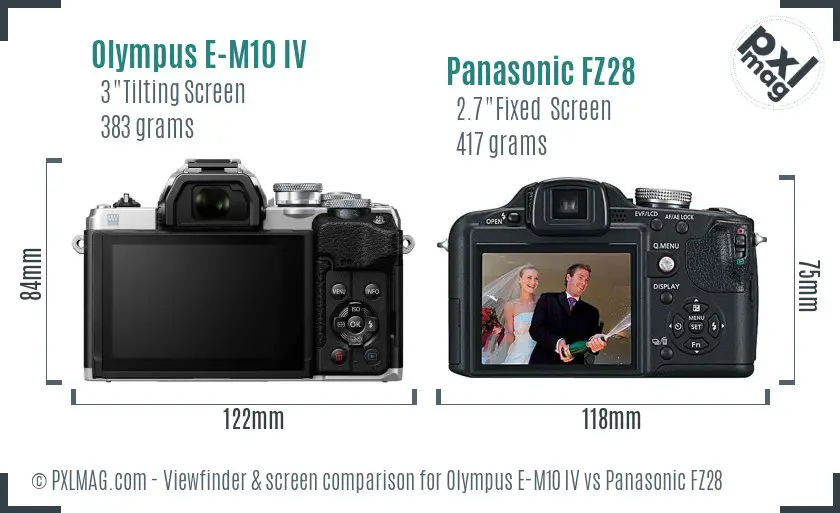 Olympus E-M10 IV vs Panasonic FZ28 Screen and Viewfinder comparison