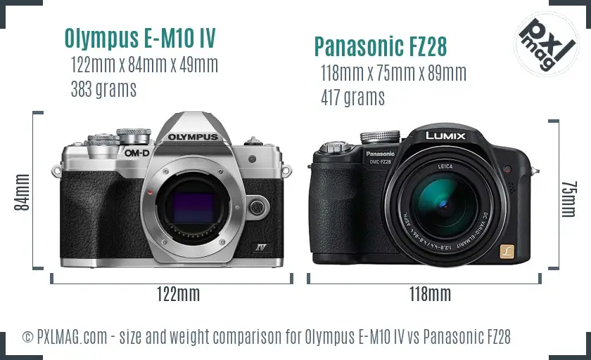 Olympus E-M10 IV vs Panasonic FZ28 size comparison