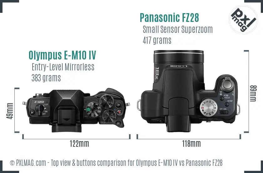 Olympus E-M10 IV vs Panasonic FZ28 top view buttons comparison