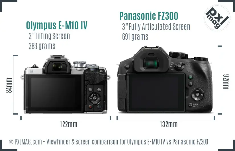 Olympus E-M10 IV vs Panasonic FZ300 Screen and Viewfinder comparison
