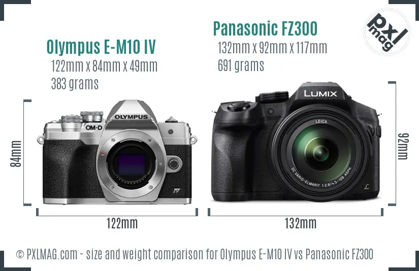 Olympus E-M10 IV vs Panasonic FZ300 size comparison