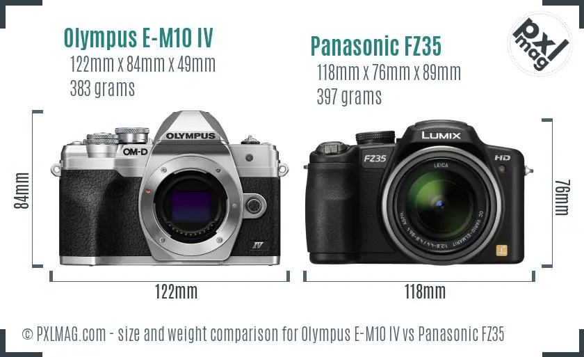 Olympus E-M10 IV vs Panasonic FZ35 size comparison