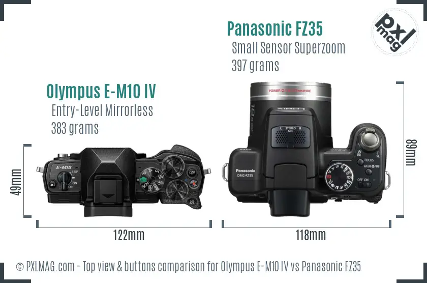 Olympus E-M10 IV vs Panasonic FZ35 top view buttons comparison