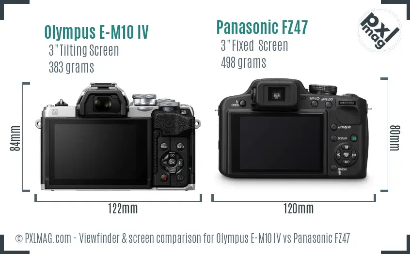 Olympus E-M10 IV vs Panasonic FZ47 Screen and Viewfinder comparison
