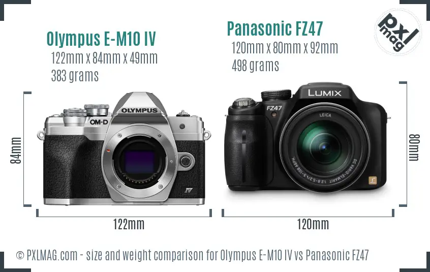 Olympus E-M10 IV vs Panasonic FZ47 size comparison