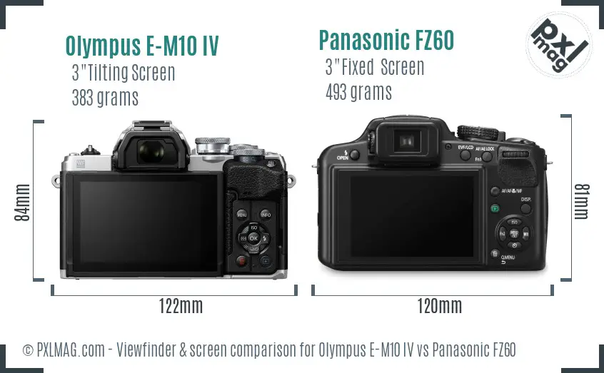 Olympus E-M10 IV vs Panasonic FZ60 Screen and Viewfinder comparison
