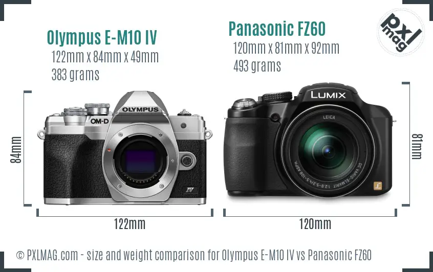 Olympus E-M10 IV vs Panasonic FZ60 size comparison