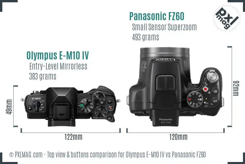 Olympus E-M10 IV vs Panasonic FZ60 top view buttons comparison