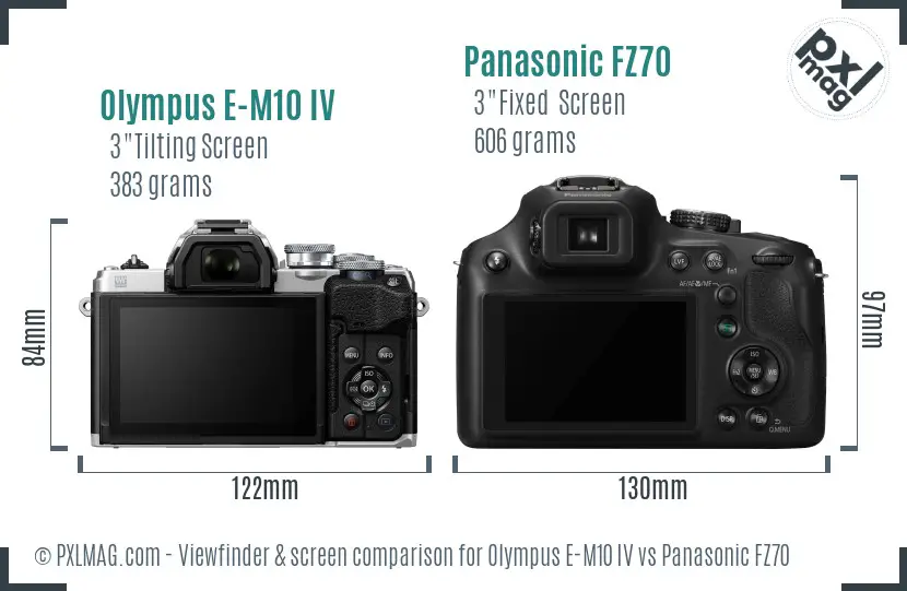 Olympus E-M10 IV vs Panasonic FZ70 Screen and Viewfinder comparison