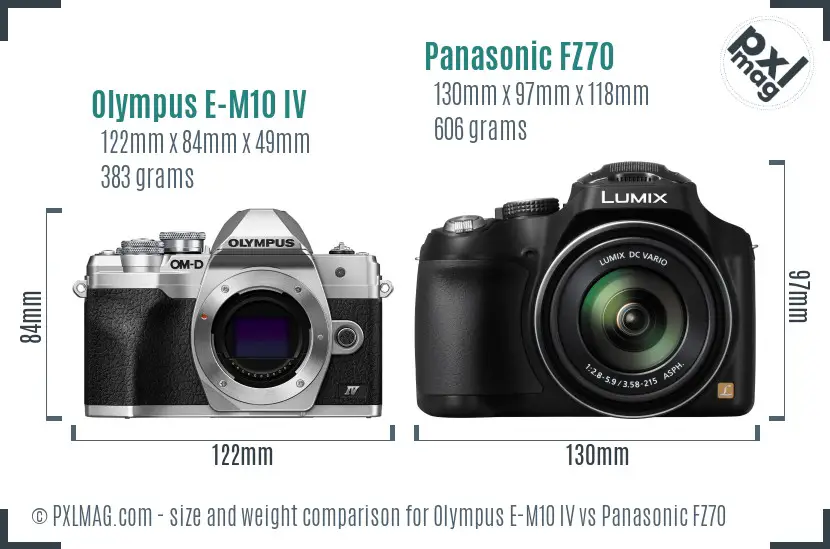 Olympus E-M10 IV vs Panasonic FZ70 size comparison