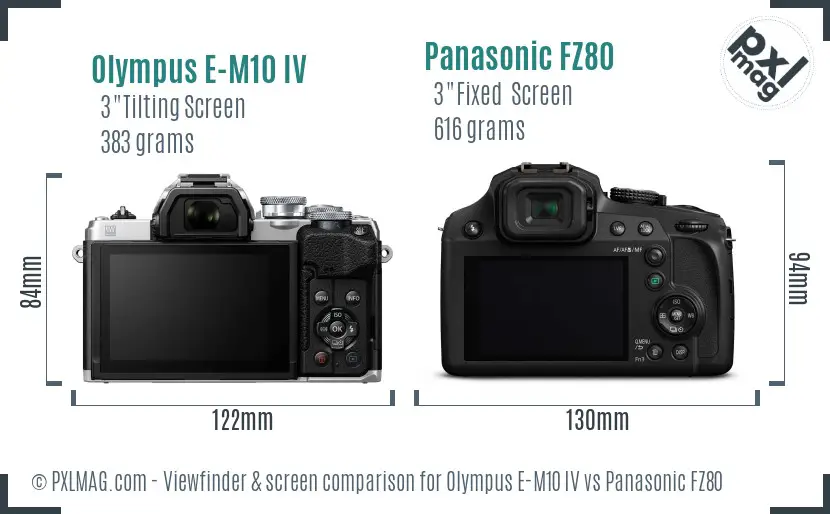 Olympus E-M10 IV vs Panasonic FZ80 Screen and Viewfinder comparison