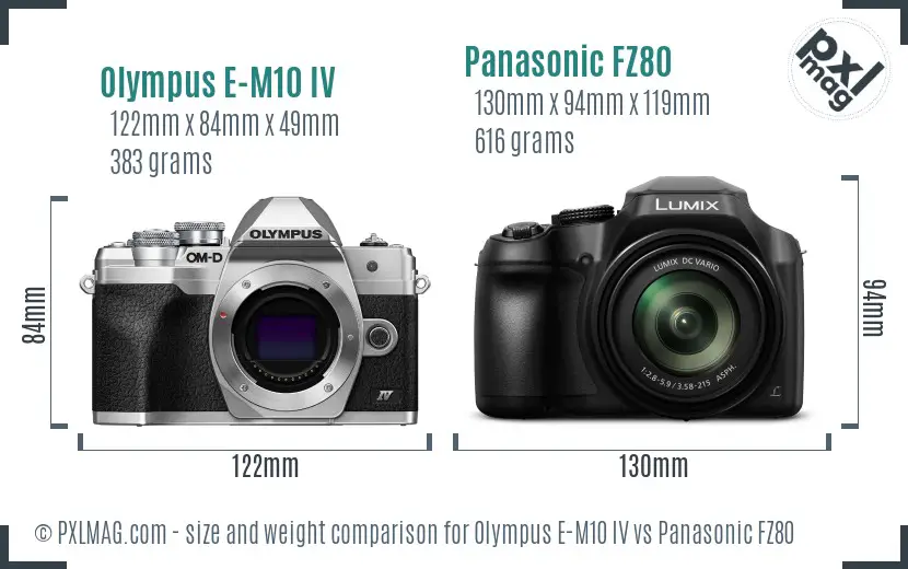 Olympus E-M10 IV vs Panasonic FZ80 size comparison