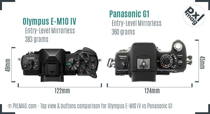Olympus E-M10 IV vs Panasonic G1 top view buttons comparison