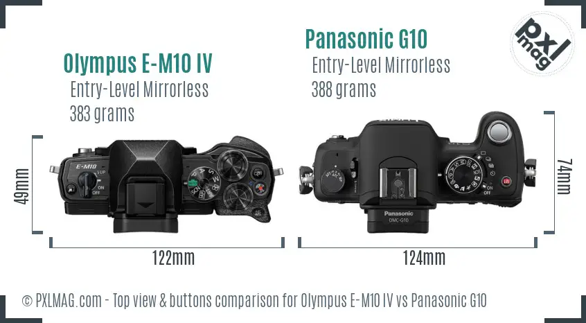 Olympus E-M10 IV vs Panasonic G10 top view buttons comparison