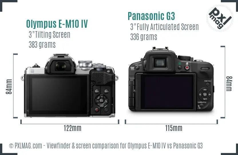 Olympus E-M10 IV vs Panasonic G3 Screen and Viewfinder comparison