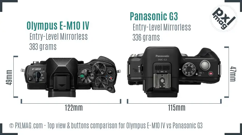 Olympus E-M10 IV vs Panasonic G3 top view buttons comparison