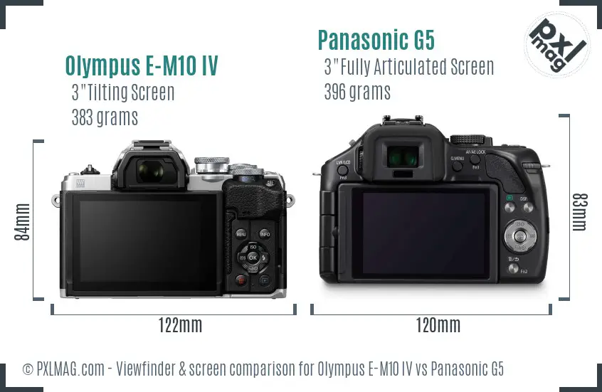 Olympus E-M10 IV vs Panasonic G5 Screen and Viewfinder comparison